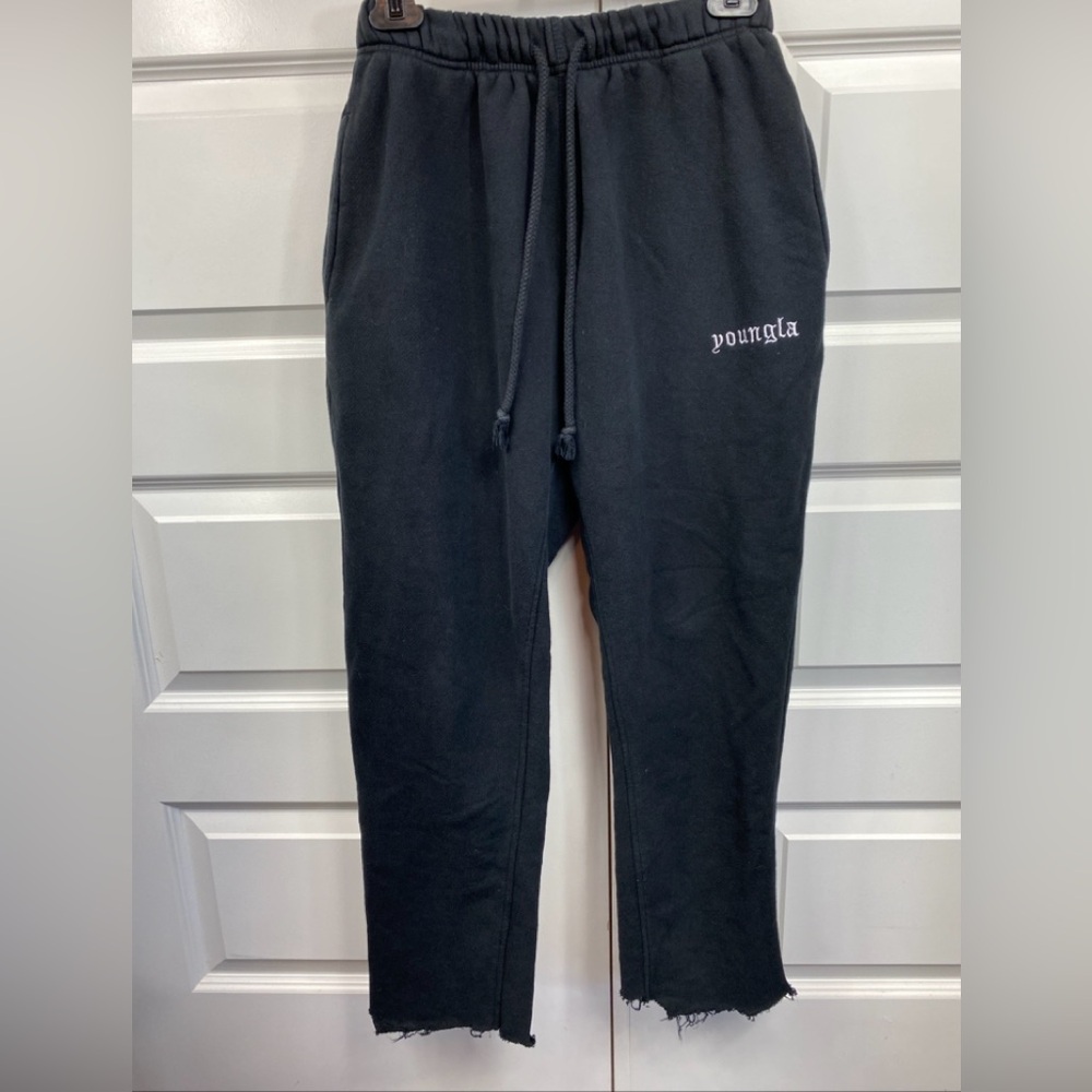 YoungLA Black Track Joggers with Drawstring